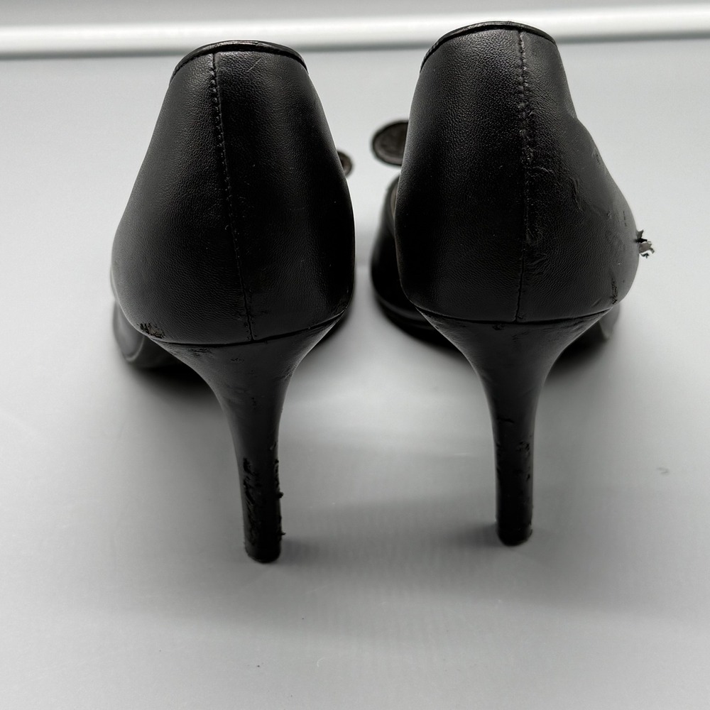 Coach and Four Womens Black Peep Toe d'Orsay Bow Stiletto Heels Size 8 Luxury - Picture 5 of 12